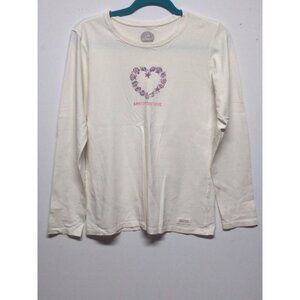 Life is Good Spread the Love T Shirt  Women's Size M Ivory Long Sleeve Heart EUC